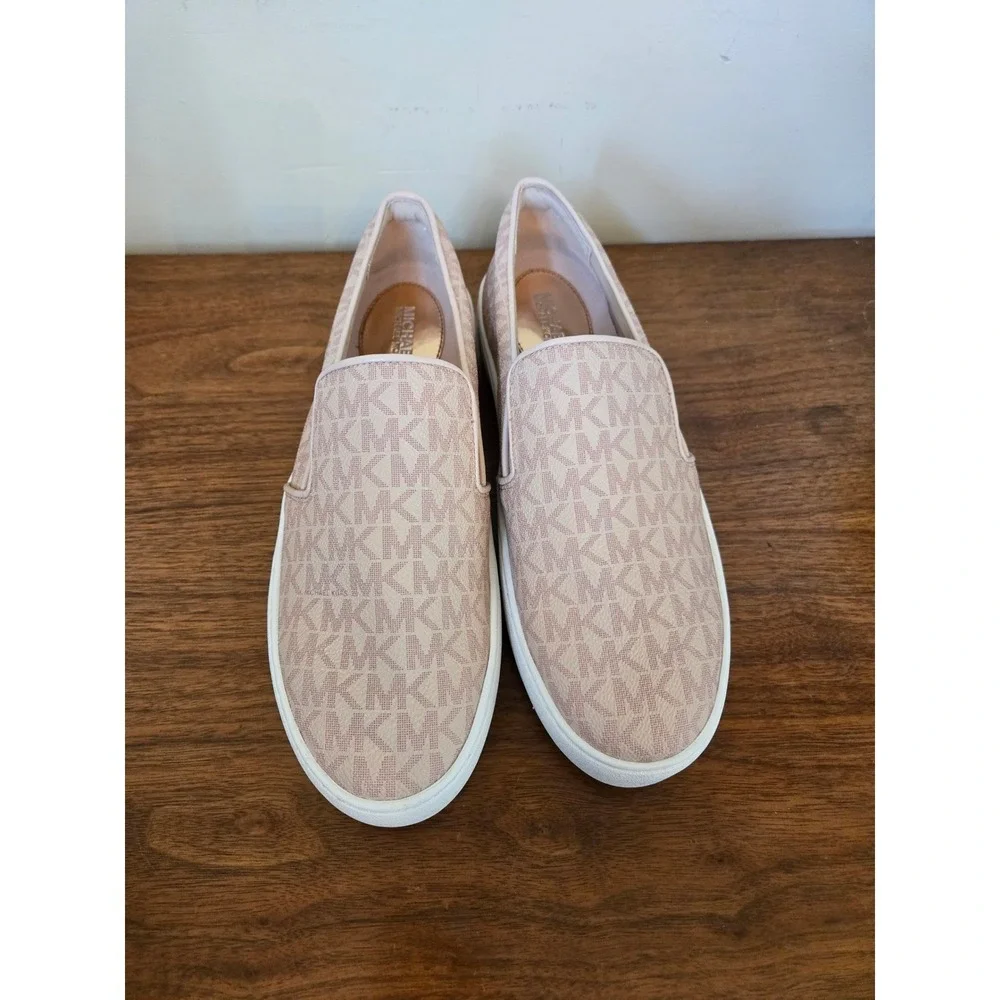 Michael Kors Bodie Slip On Sneakers Pink Monogram Logo Platform Shoes HJ211 8M